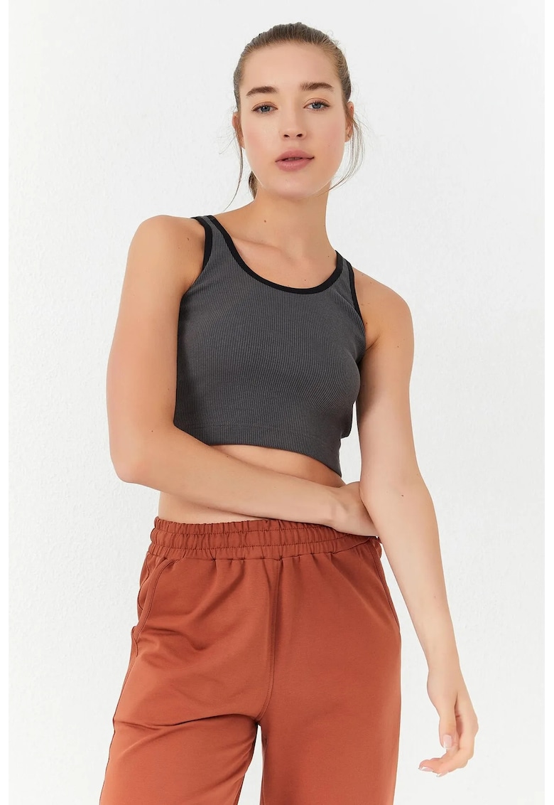 Top scurt - fara maneci - gri antracit - bumbac-elastan
