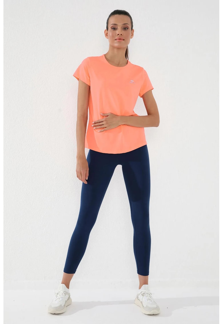 Tricou dama - uni - scurt - portocaliu pal - poliester-elastan