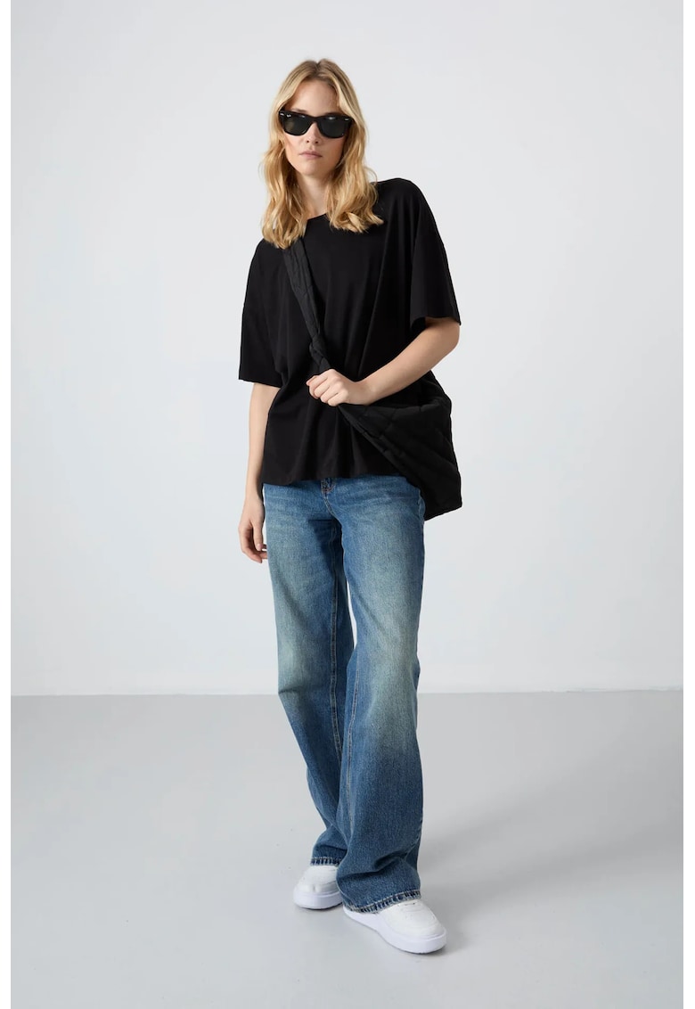 Tricou supradimensionat - bumbac-modal - negru - maneca scurta