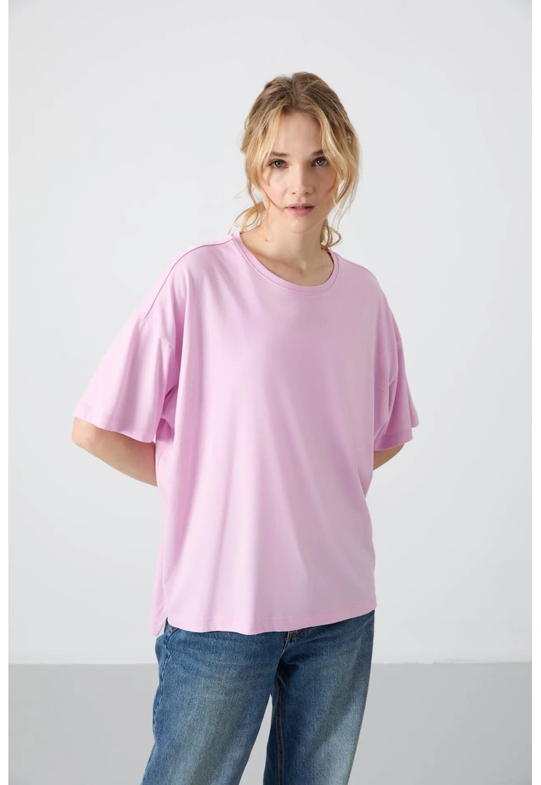 Tricou dama - supradimensionat - mov liliachiu - bumbac-modal