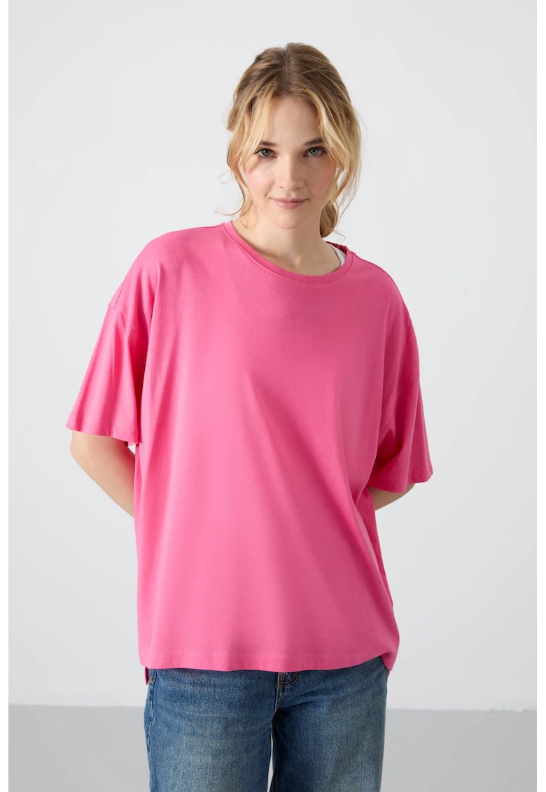 Tricou dama supradimensionat - roz intens - bumbac-modal