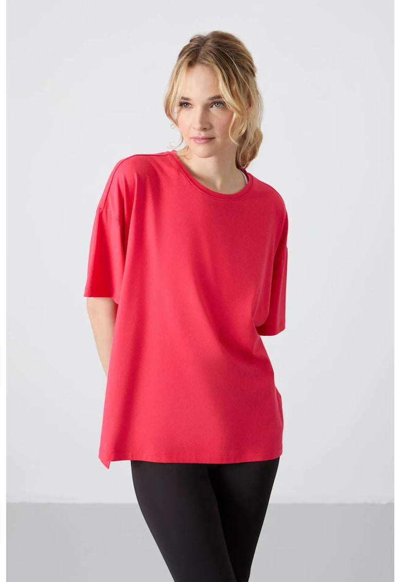 Tricou supradimensionat - bumbac-modal - roz intens - maneca scurta