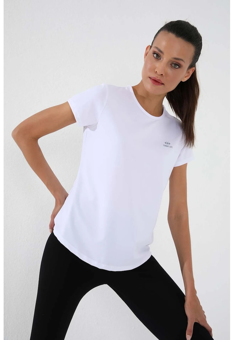 Tricou femei - alb - maneca scurta - regular fit - elastic - poliester-elastan