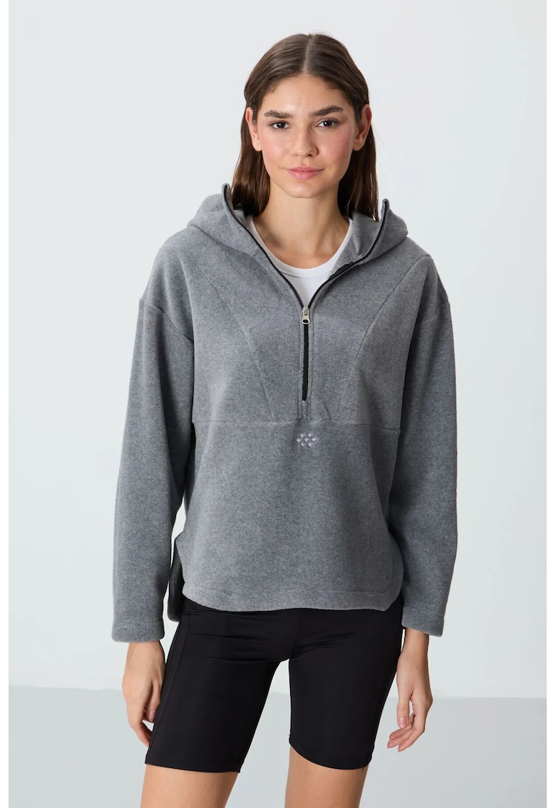Hanorac dama - supradimensionat - gluga - gri carbune - fleece