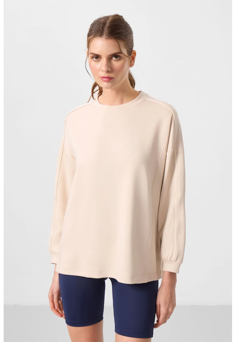 Bluza dama - tunica supradimensionata - casual - dungata - bej natural - jerseu tricotat