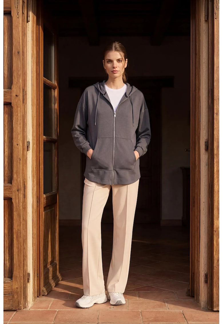 Bluza dama - tunica supradimensionata - maneca lunga - gri antracit - tricotata -