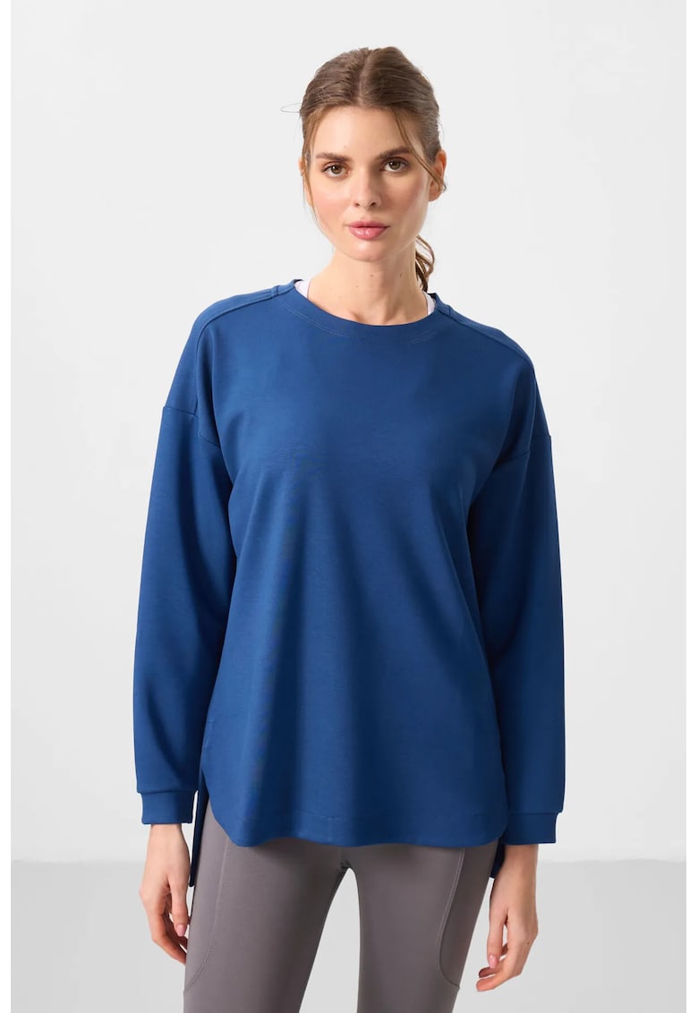 Tunica - casual - albastru Oxford - din jerseu cu maneci lungi - fara inchidere