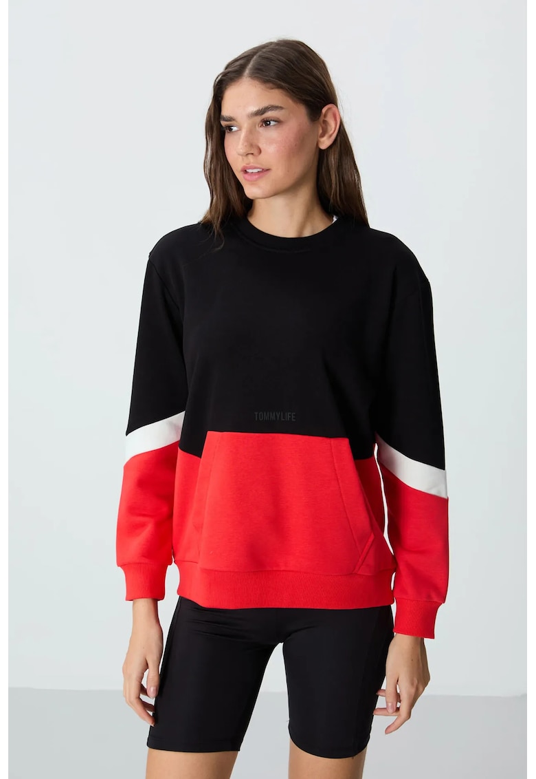 Hanorac dama - Oversized Color-Blocked - maneca lunga - multicolor - bumbac/poliester
