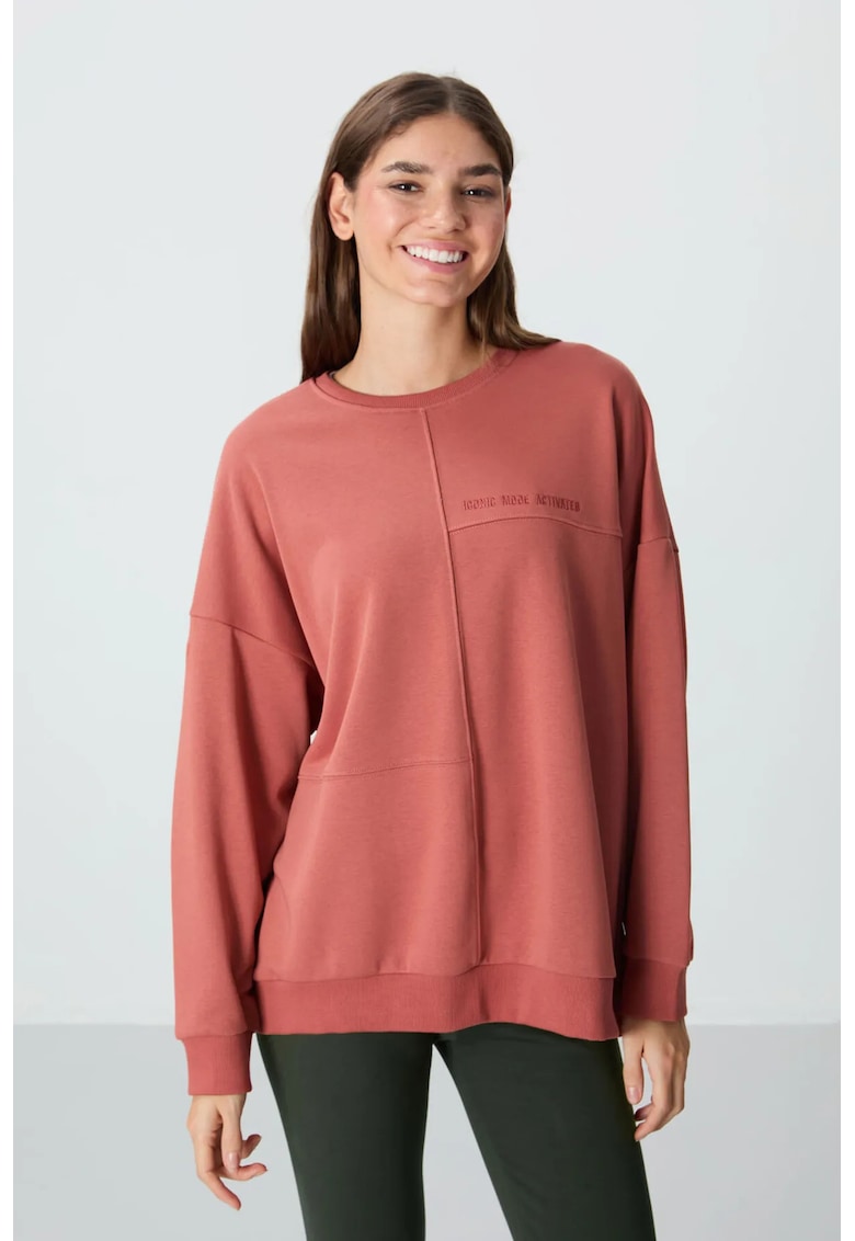 Hanorac oversized - rosu caramiziu - bumbac/poliester - fara inchidere - pentru femei