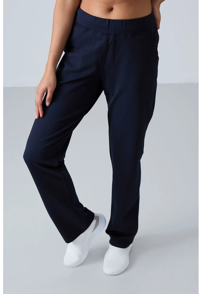 Pantaloni sport - talie inalta - picior drept - Albastru Marin - bumbac-poliester-elastan
