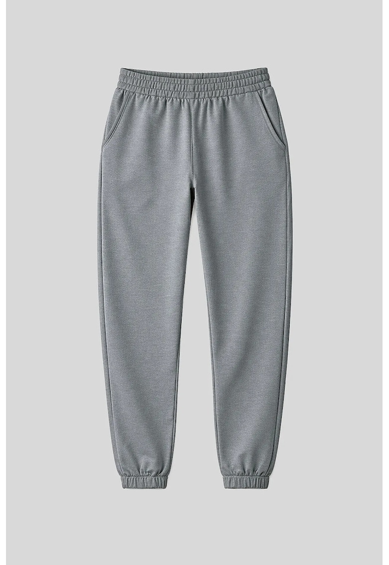 Pantaloni dama - talie inalta - croiala relaxata - gri - fleece