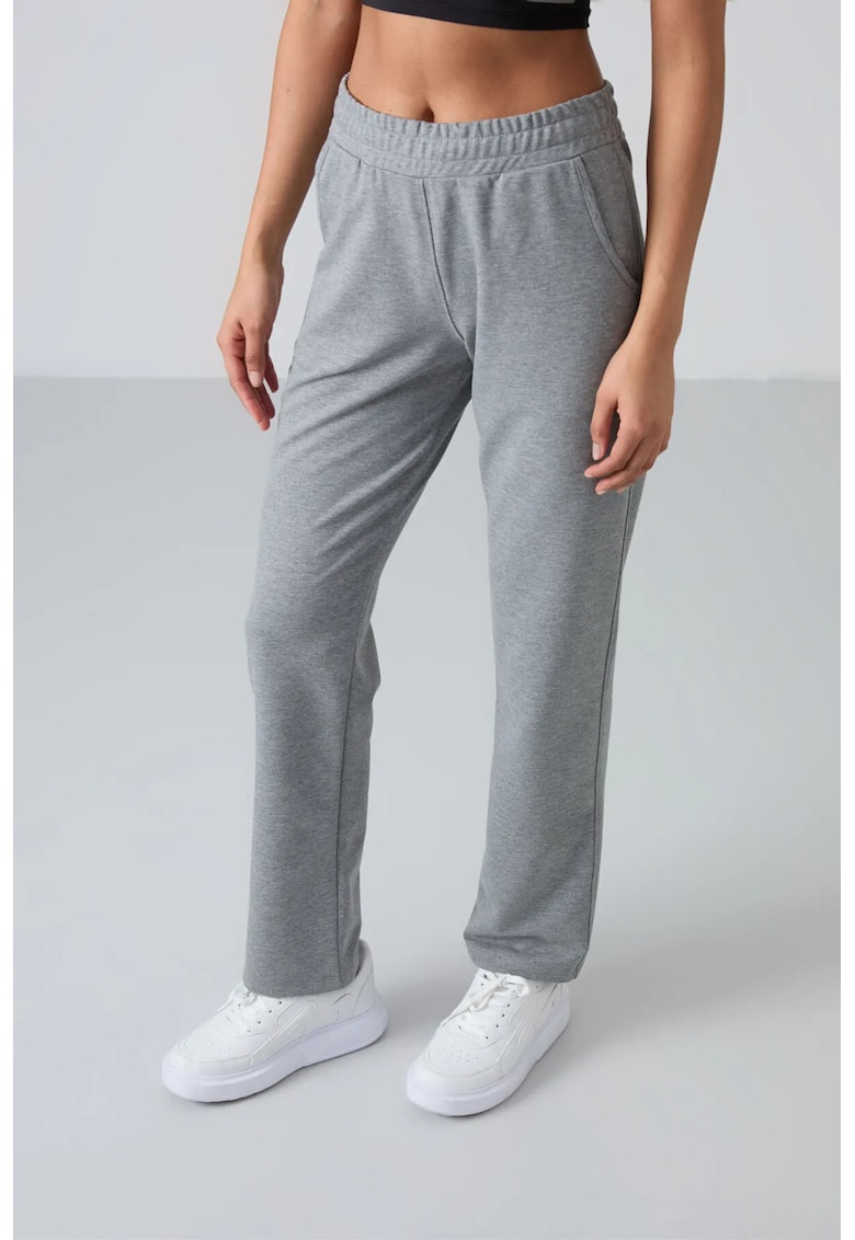 Pantaloni de trening - talie inalta - picioare drepte - gri - bumbac