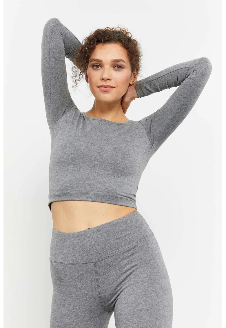 Top scurt - slim fit - gri - bumbac-elastan