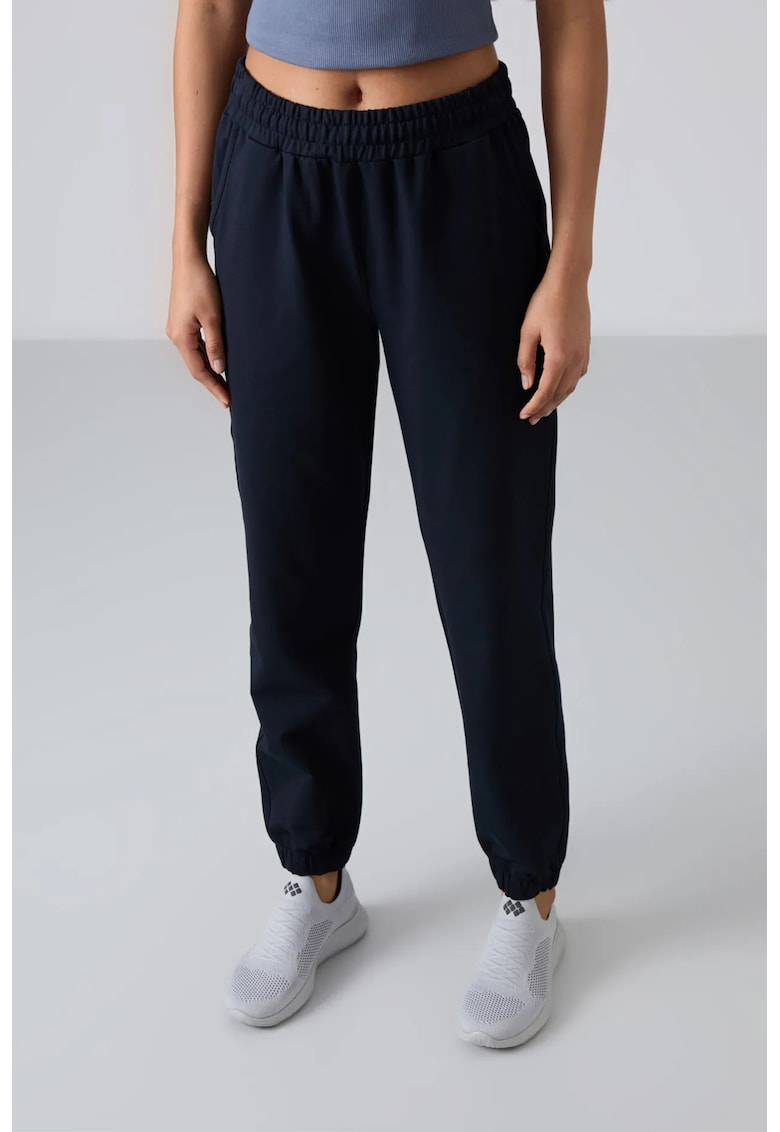 Pantaloni sport - jogger - talie inalta - albastru marin - bumbac-poliester-elastan