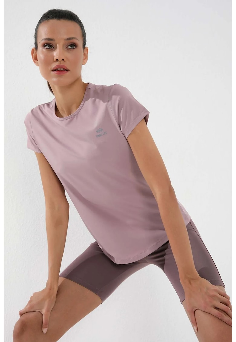 Tricou regular fit - elastic - mov ametist - poliester cu elastan