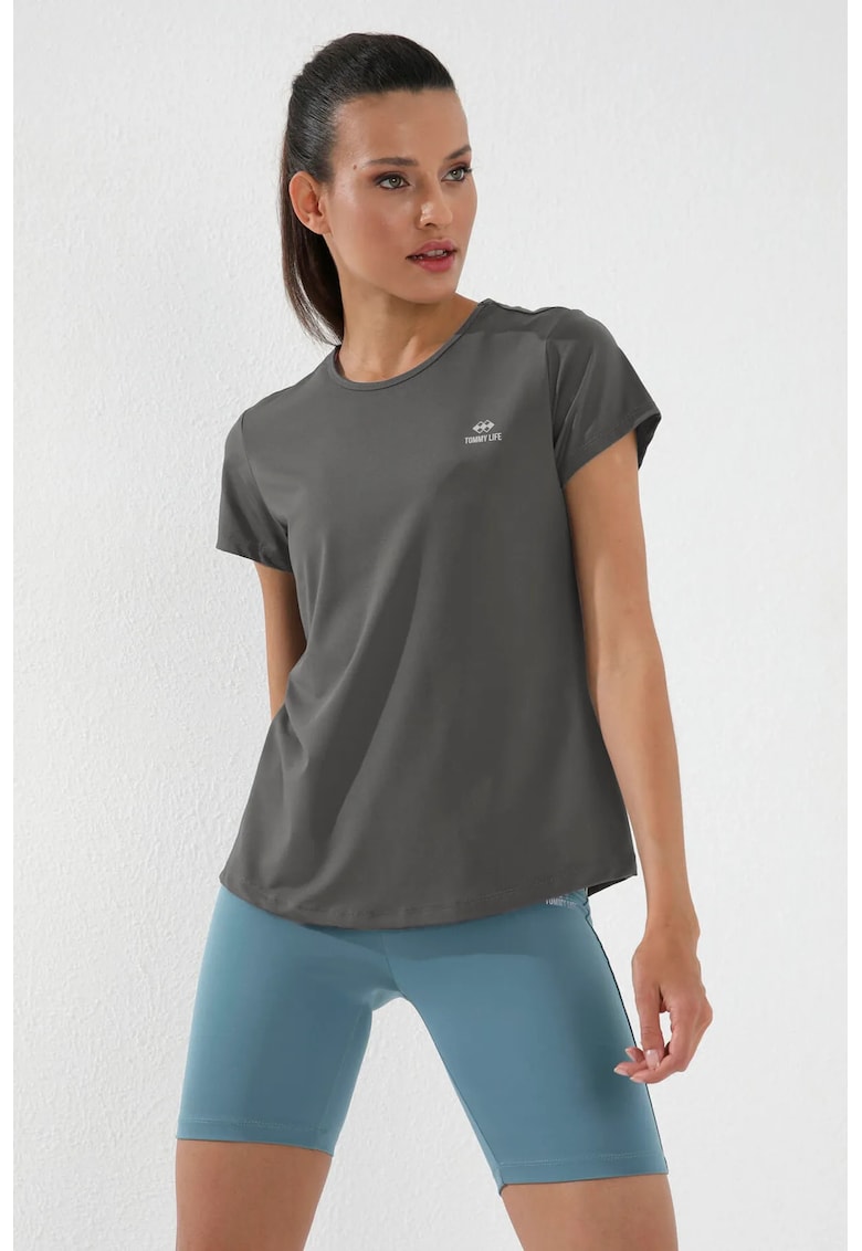 Tricou gri antracit - regular fit - maneca scurta - elastic - poliester cu elastan