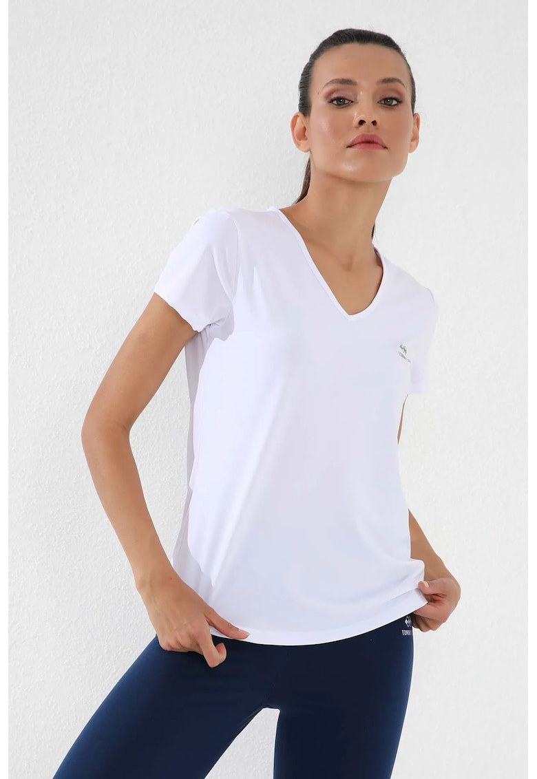Tricou dama - simplu - decolteu in V - alb - elastic