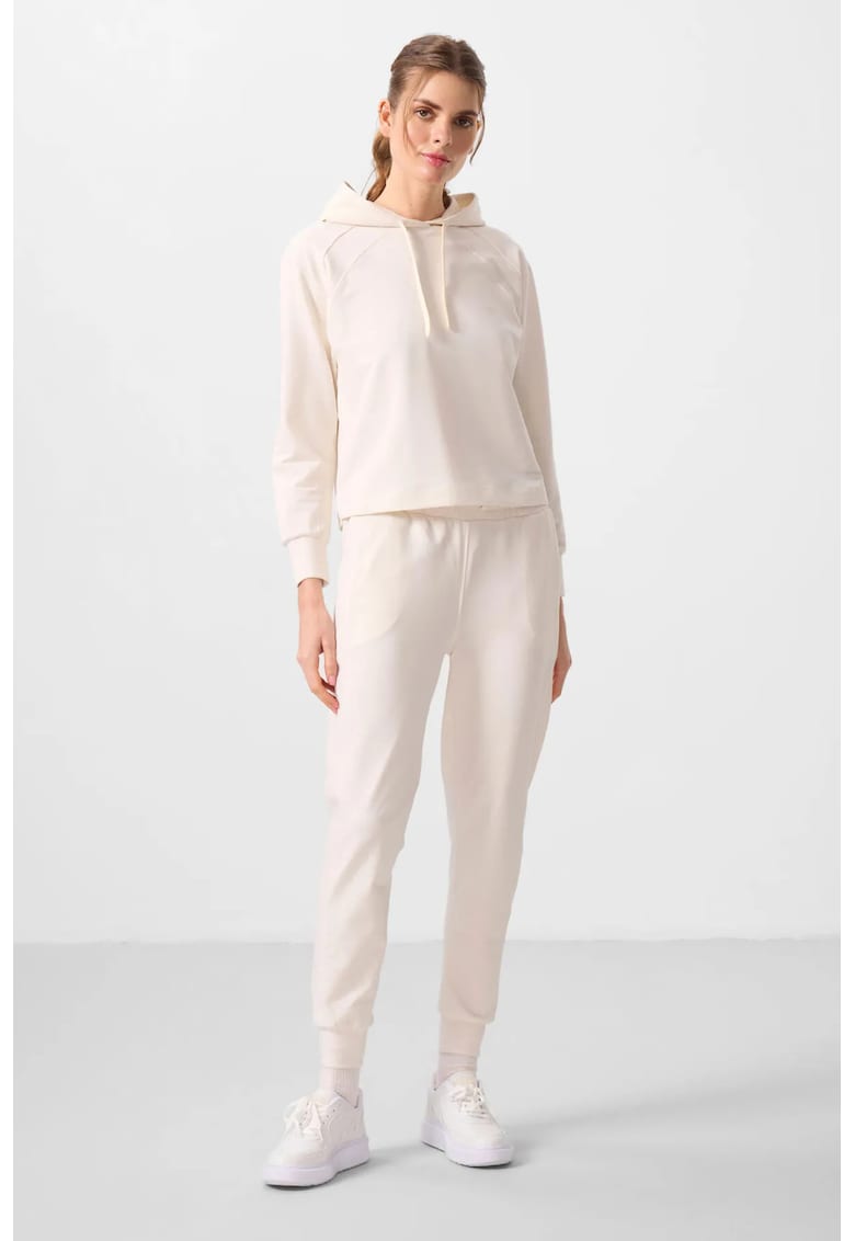 Set Treninguri Lifestyle - Bluza cu gluga si Pantaloni Oversized - Crem Natural - Elastic - Bumbac
