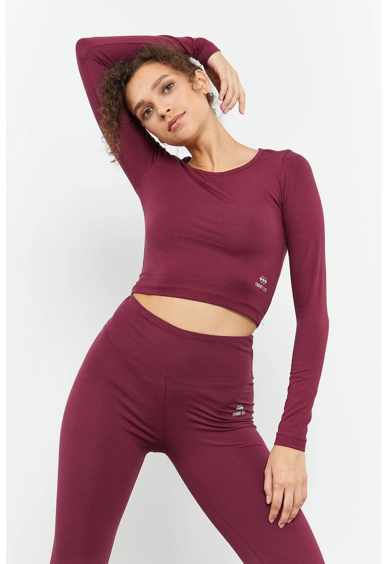 Top scurt - maneca lunga - elastic - rosu - bumbac