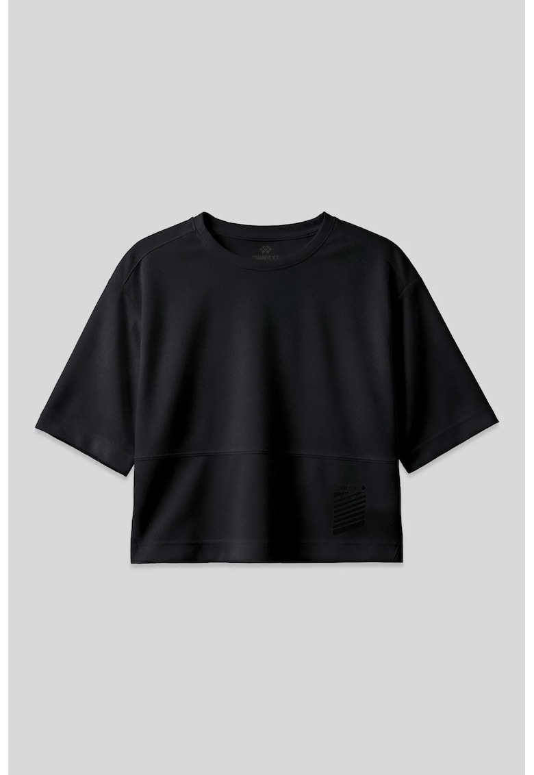 Tricou dama - supradimensionat - cu buzunar - negru - poliester