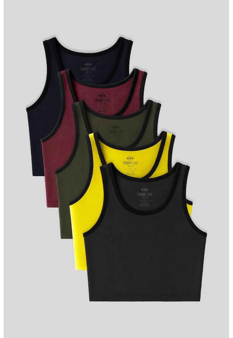 Top scurt - casual - negru - amestec de bumbac