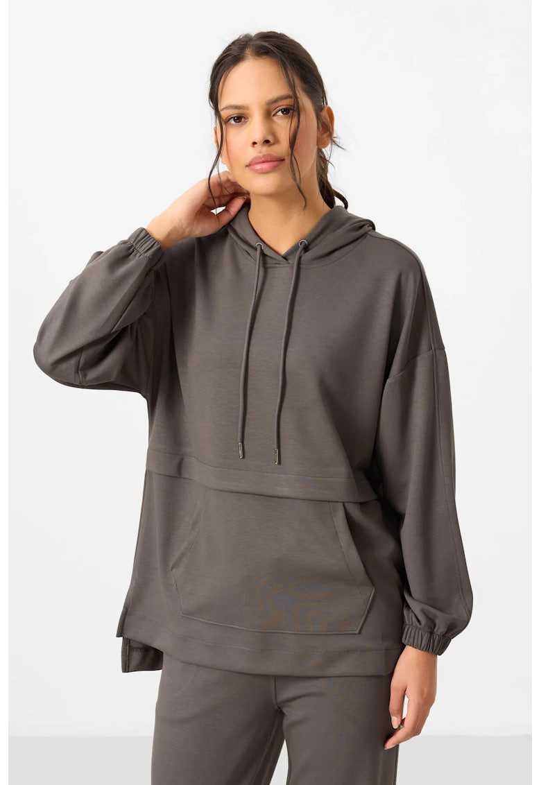 Set trening - hanorac cu gluga supradimensionat si pantaloni cu picior larg - gri antracit - tricot fleece
