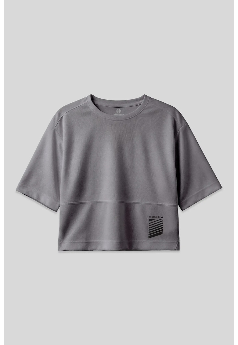 Tricou dama - supradimensionat - gri antracit - 100% poliester - cu buzunar