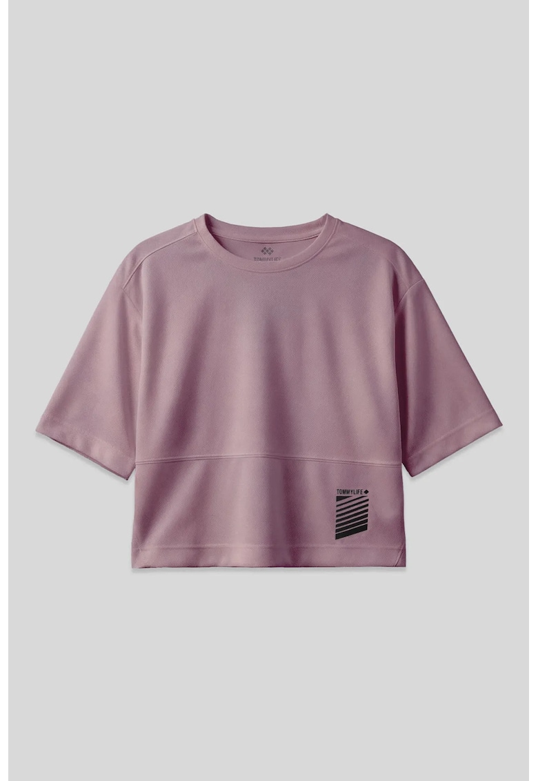 Tricou dama supradimensionat - maneca scurta - mov purpuriu - 100% poliester - cu buzunar