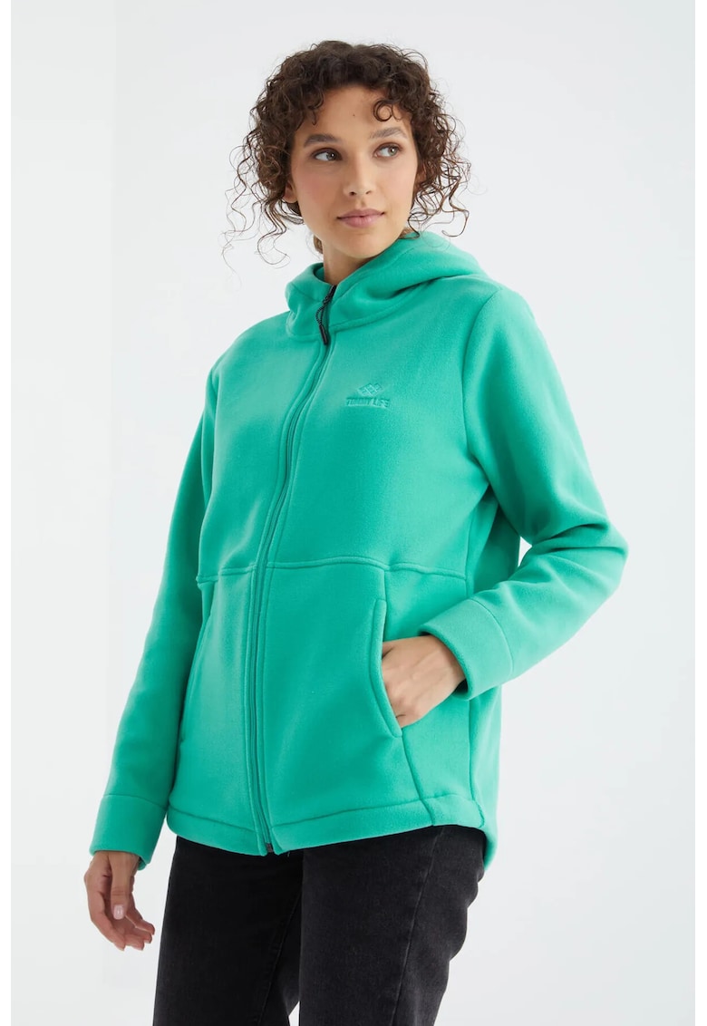 Hanorac dama - gluga - fermoar - verde menta - poliester