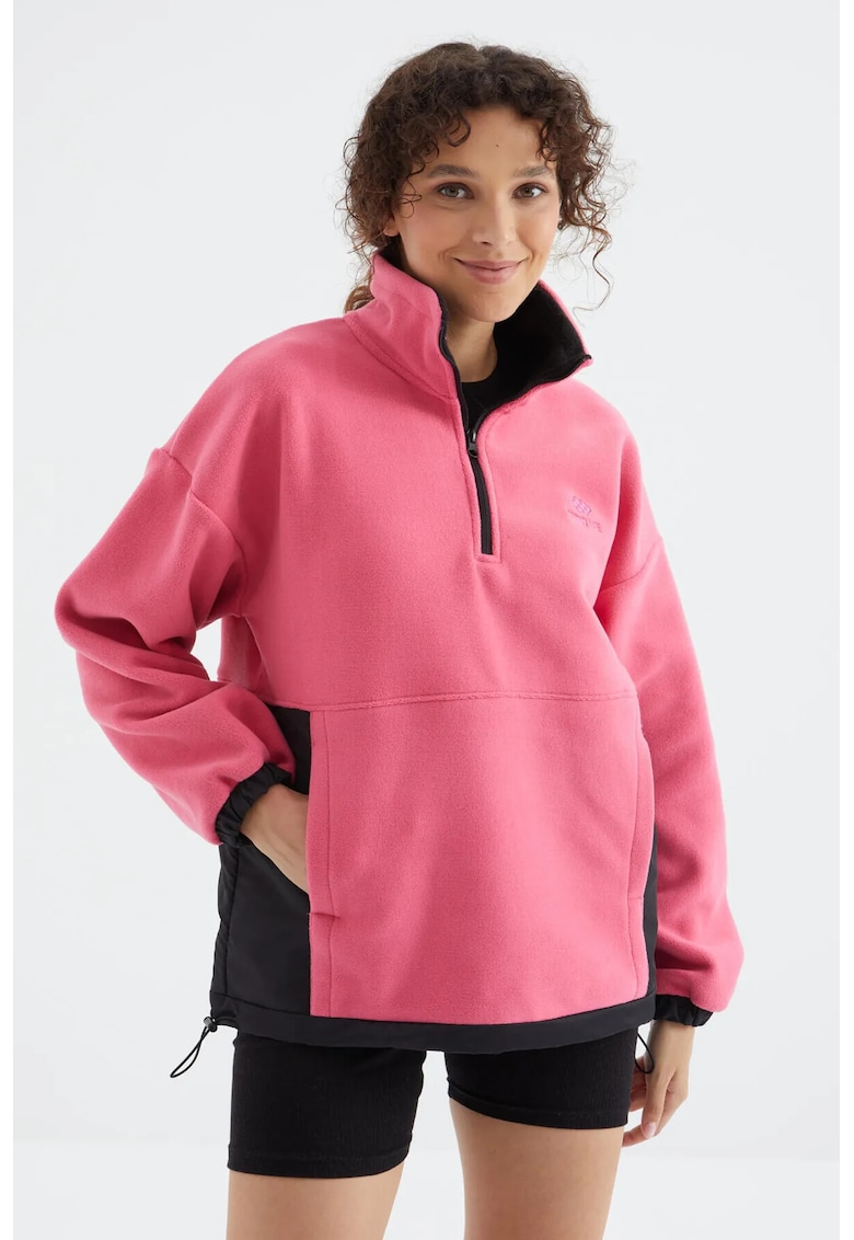 Hanorac oversized - roz aprins - poliester - fermoar