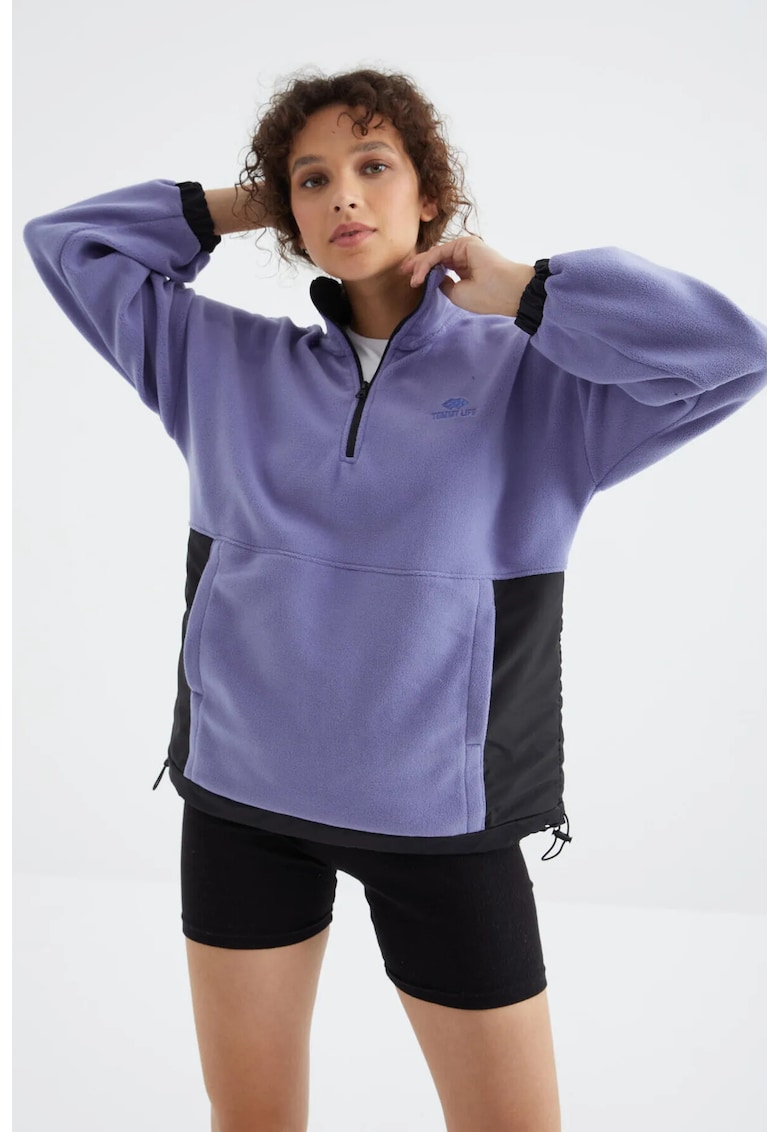 Hanorac dama - oversized - mov lavanda - din plus - maneca lunga - fermoar