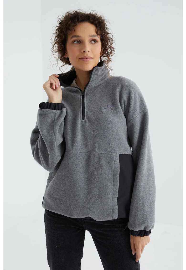 Hanorac dama - Oversized din plus - gri - fermoar - maneca lunga