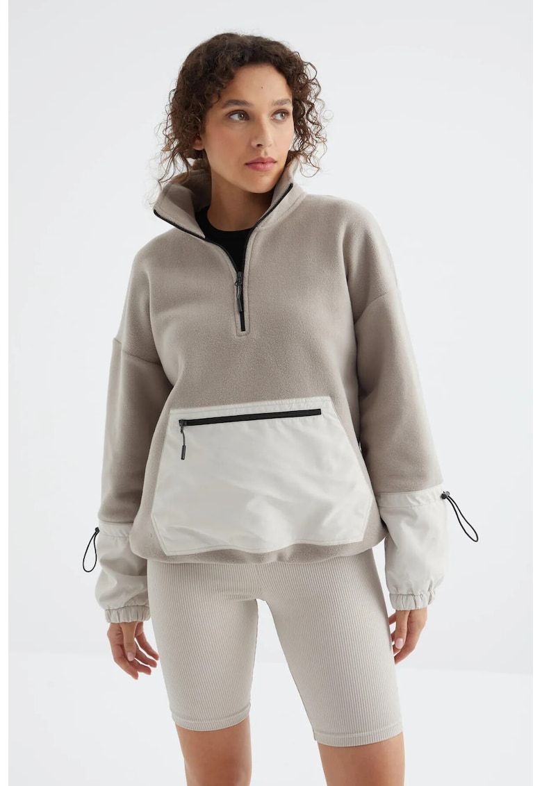 Hanorac Oversized - Bej - Fleece - Fermoar - Maneca lunga -