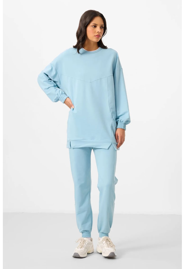 Set Treninguri Femei - Bluza si Pantaloni Oversized - Albastru Deschis - Fleece - Maneca Lunga