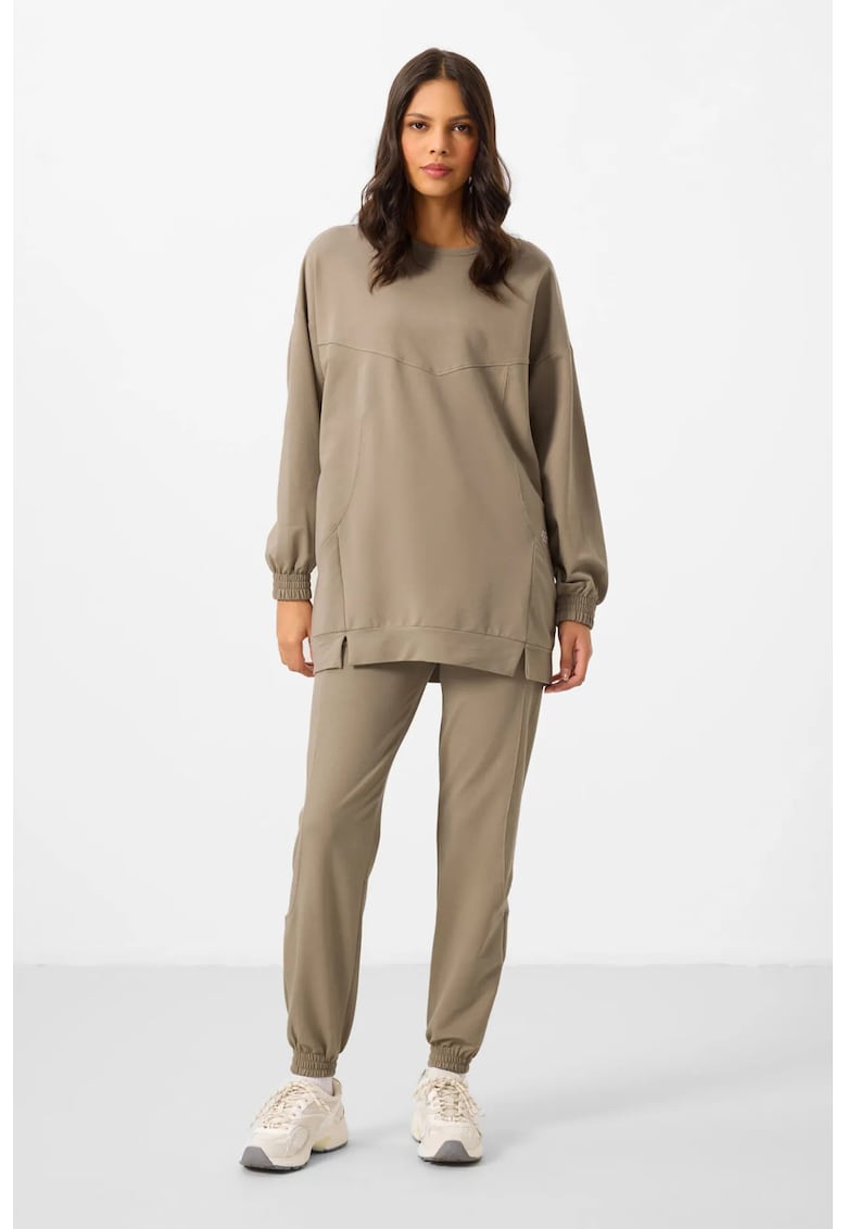 Set Treninguri Femei - Bluza si Pantaloni Oversized - Piatra Naturala - Bumbac - Elastic