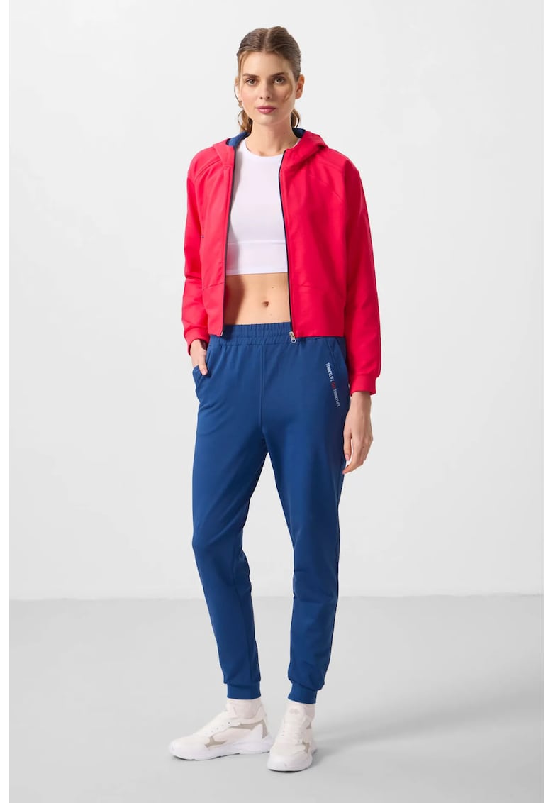 Set Trening cu Gluga si Fermoar Supradimensionat Pantaloni - Roz Aprins - Bumbac - Femei