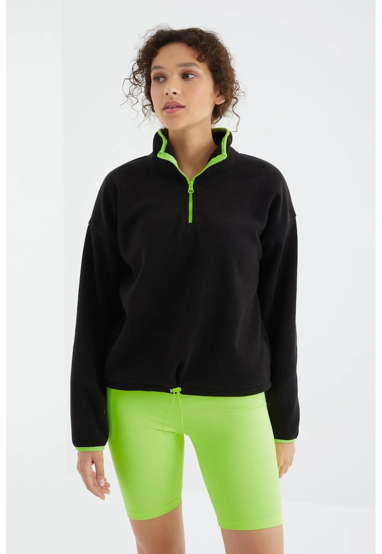 Hanorac supradimensionat din plus - negru - fleece - fermoar - pentru femei