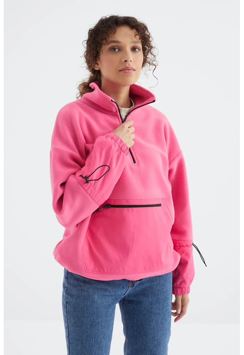 Hanorac Oversized - Fleece - Roz Aprins - Fermoar - Maneca Lunga