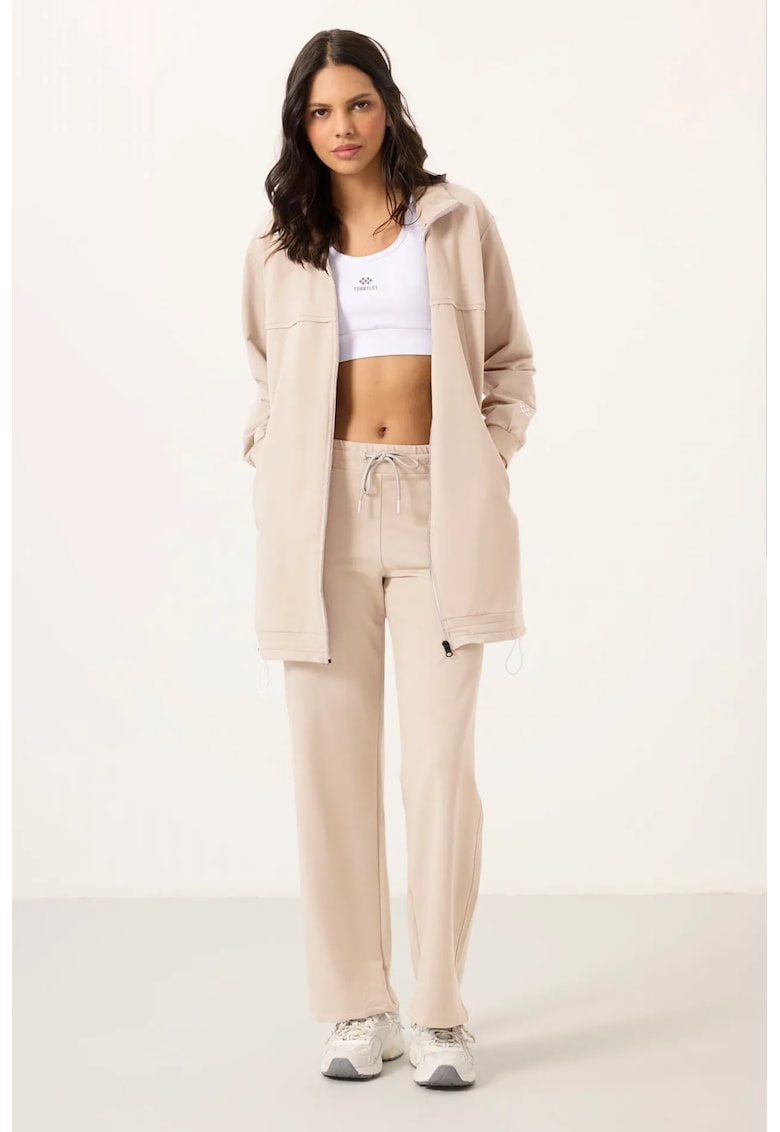 Set Treninguri Bluza cu fermoar si Pantaloni cu Bej Natural - Amestec de bumbac - Bej Natural