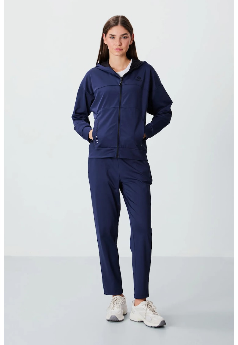 Set hanorac cu si fermoar - pantaloni poliester cu elastan - Bleumarin