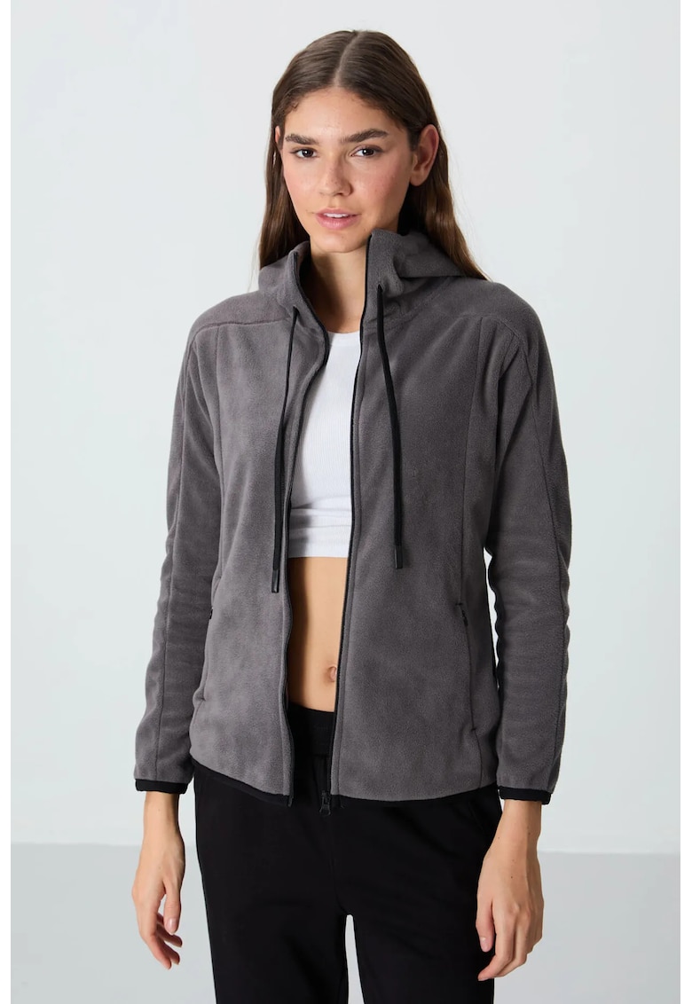 Hanorac cu gluga - plusat - gri antracit - fleece