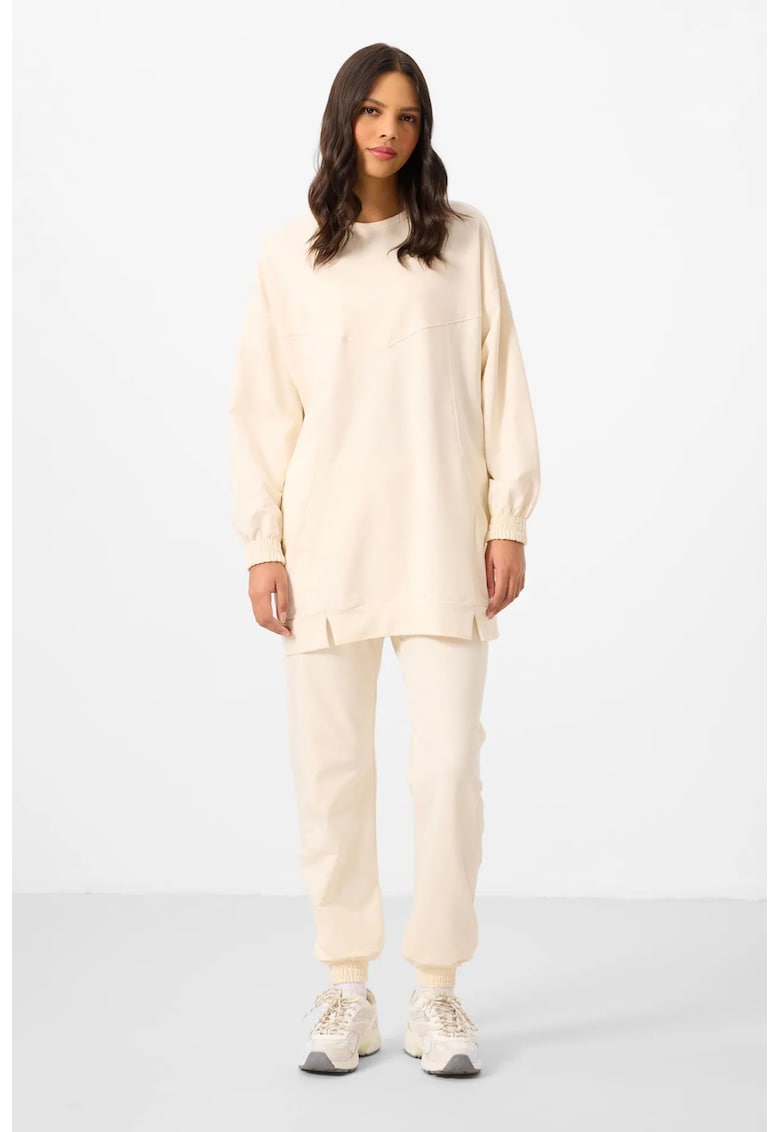 Set Treninguri Femei - Bluza de trening si Pantaloni din Fleece - Crem Natural - Elastic - Bumbac 77%