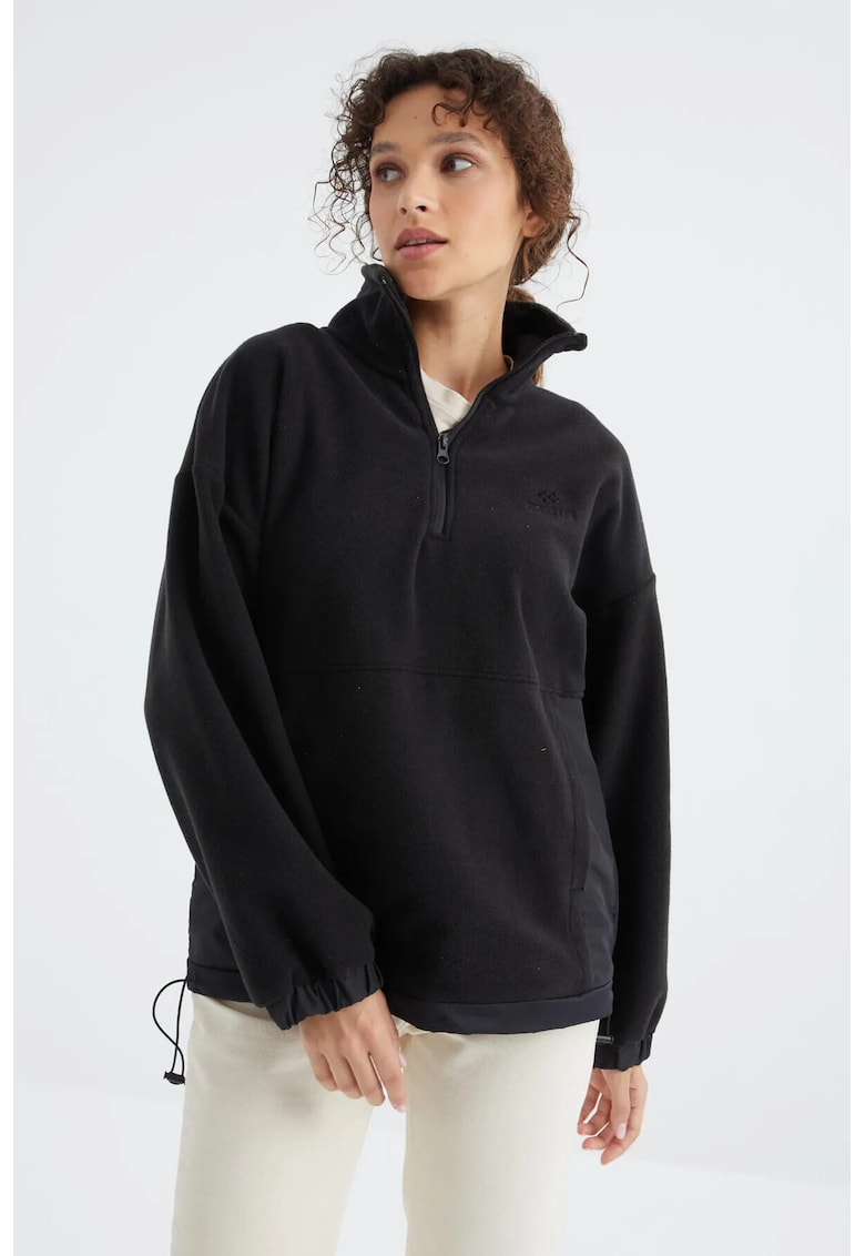Hanorac dama - oversized - negru - poliester - fermoar