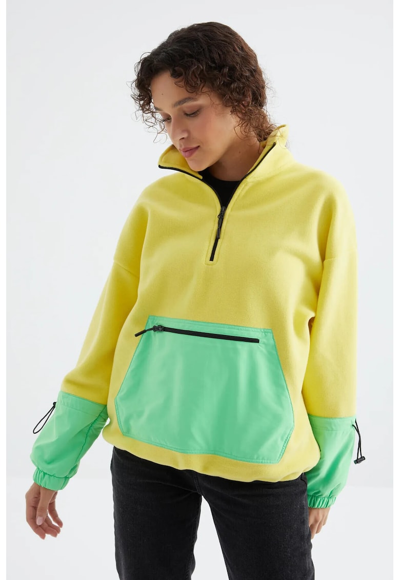 Hanorac dama - Oversized - fleece - galben/verde