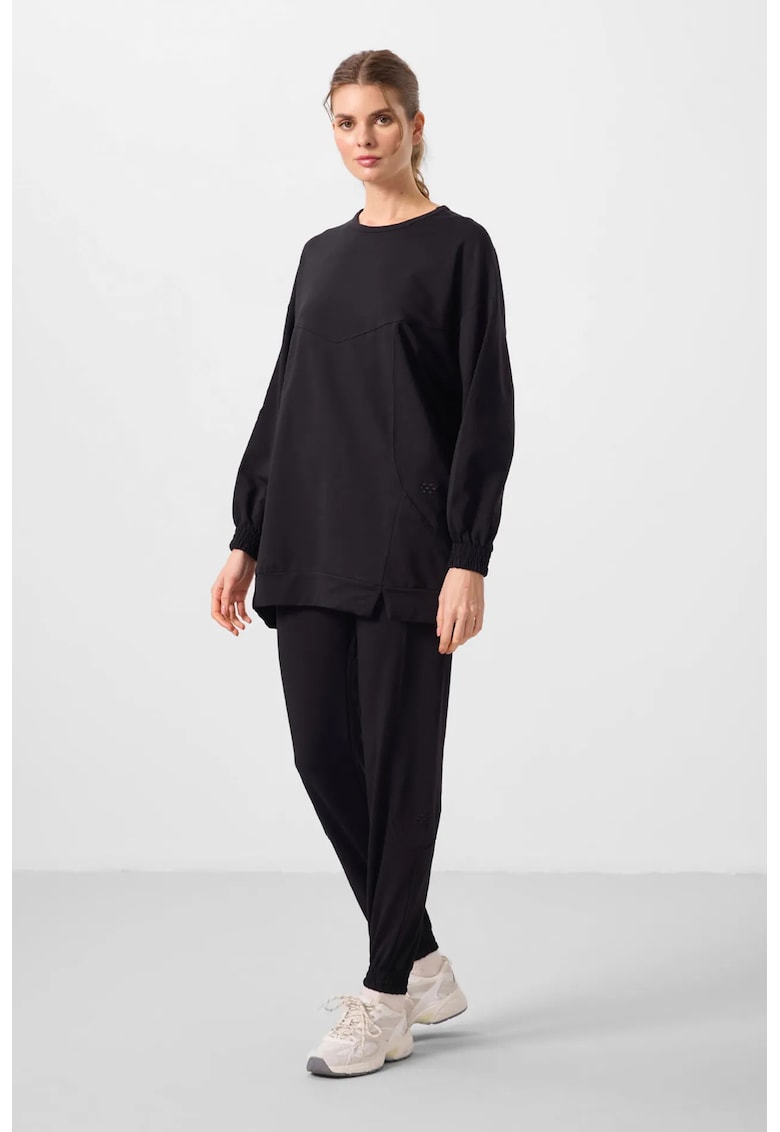 Set Treninguri Femei - Bluza si Pantaloni din Fleece Oversized - Negru - Elastic - Bumbac