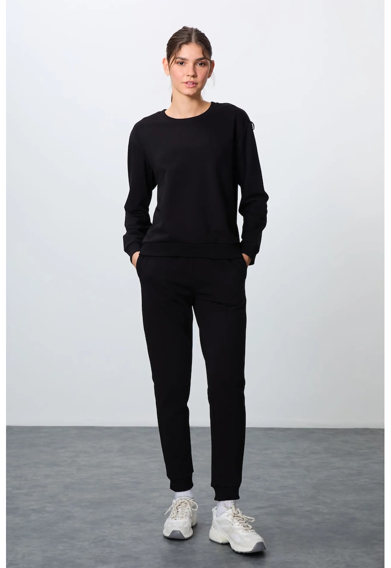 Set hanorac si pantaloni bumbac-poliester - negru - fermoar - pentru femei