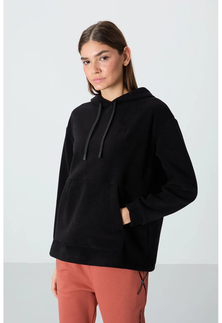 Hanorac dama - oversized cu broderie - negru - poliester - maneca lunga