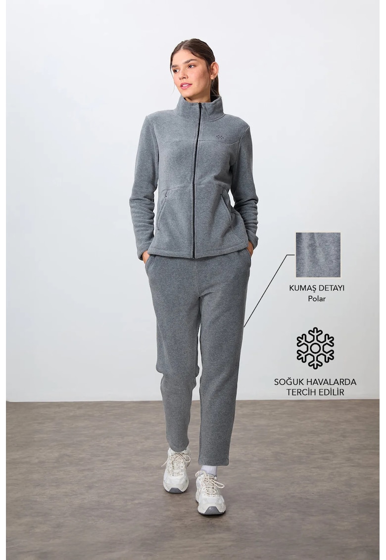 Set Trening cu Fermoar Femei - Gri - Maneca Lunga - 100% Poliester