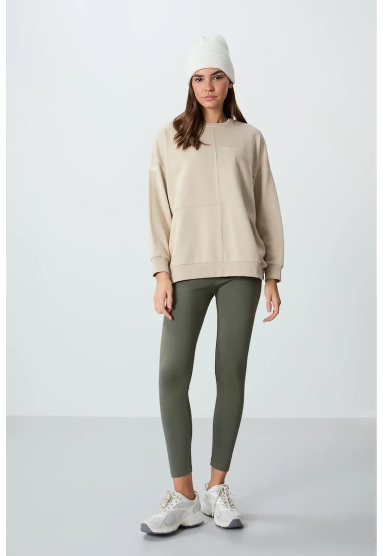 Hanorac oversized - bej natural - bumbac 88% - pentru femei -