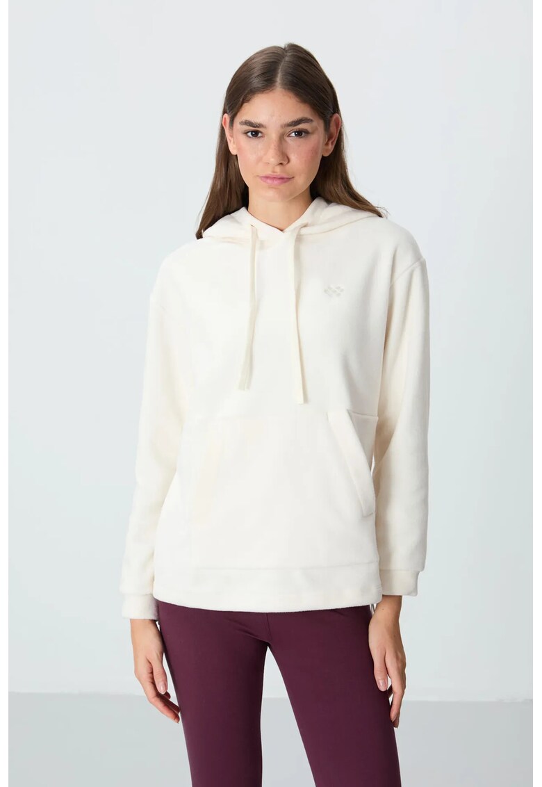 Hanorac dama - Oversized cu Broderie - Alb Prafuit - Poliester